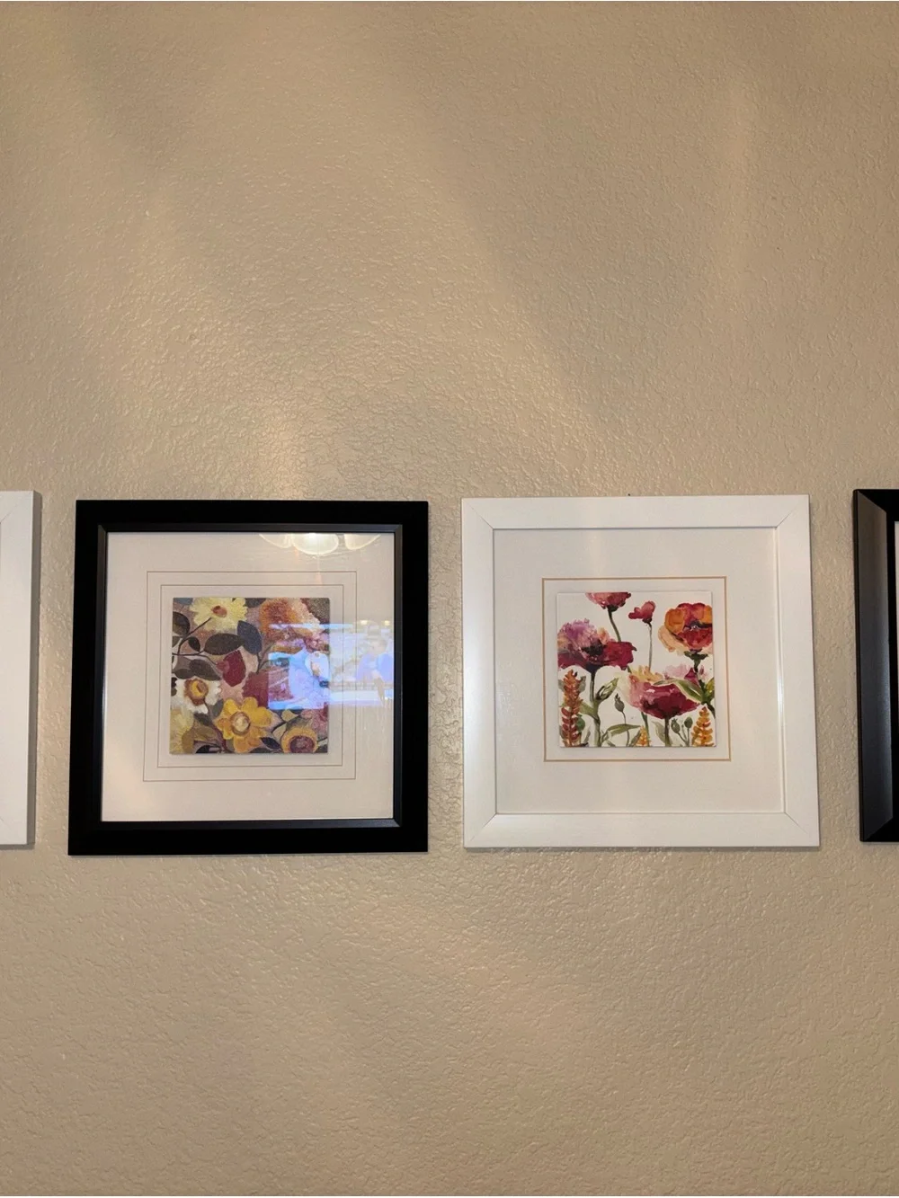 Set of 4 Floral Square Wall Art Prints in Black & White Frames - Ready to Hang